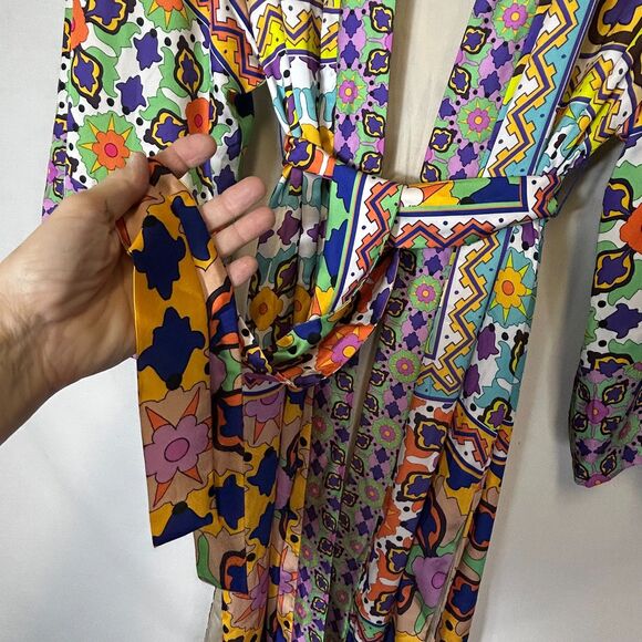 Zara Satin Effect Colorful Boho Floral Belted LS Kimono Duster Robe Size S - Picture 10 of 16
